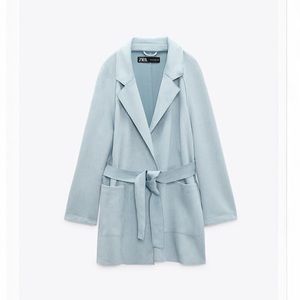 NWT Zara baby blue suede belted jacket size L